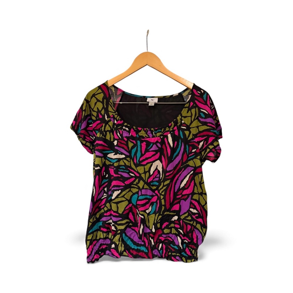 Worthington Womens Size‎ L Abstract Print Short Sleeve Scoop Neck Top Blouse